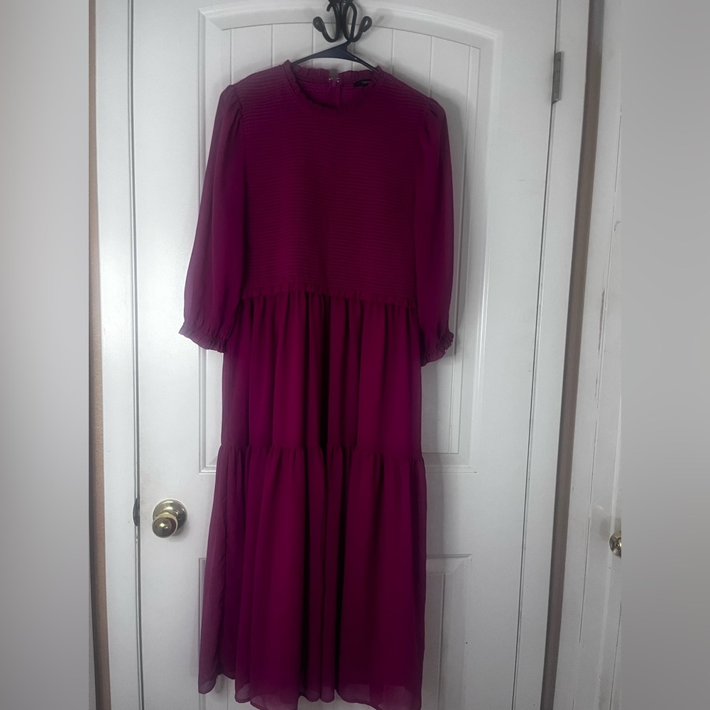 Long Tiered Chiffon Dress in Deep Berry